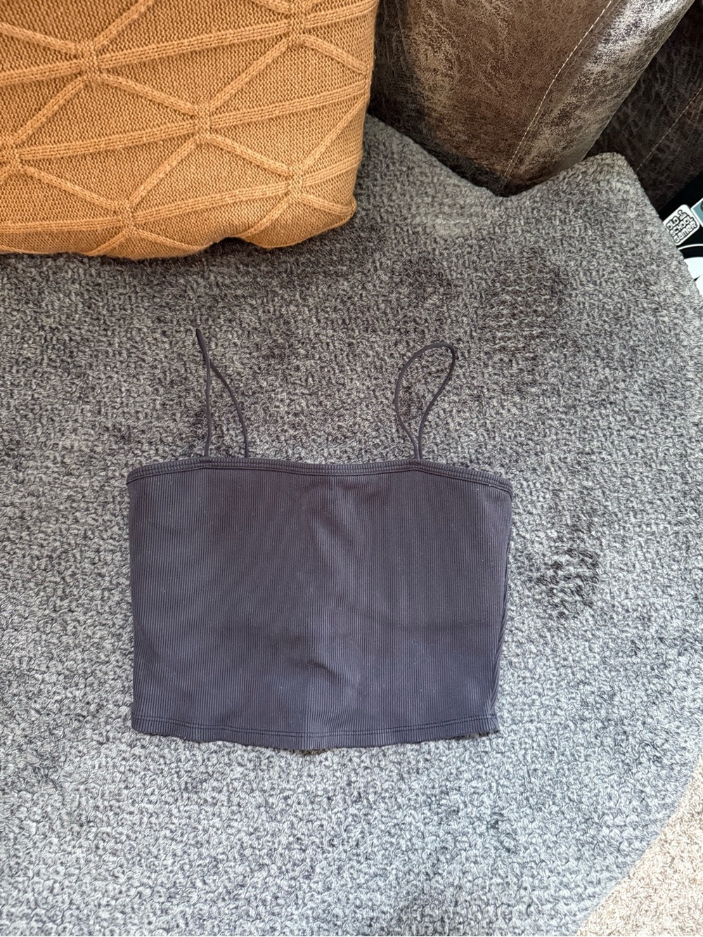 ALO Yoga Black Goddess Ribbed Spaghetti-Strap Crop Camisole Bra